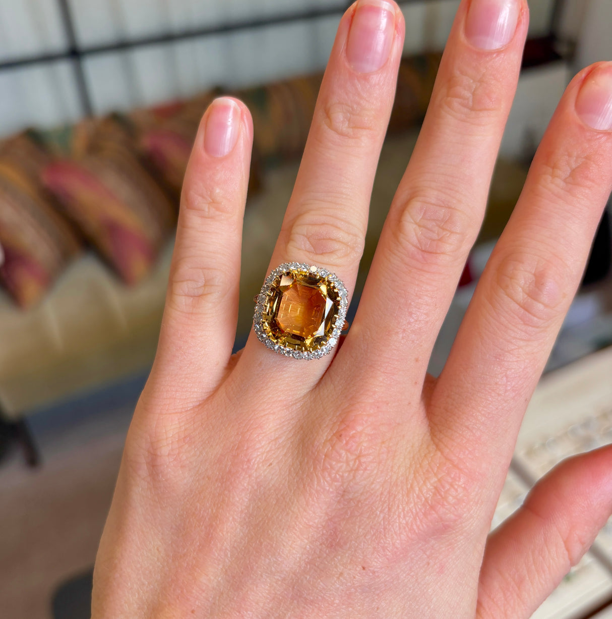 Antique, Edwardian topaz & diamond cluster ring