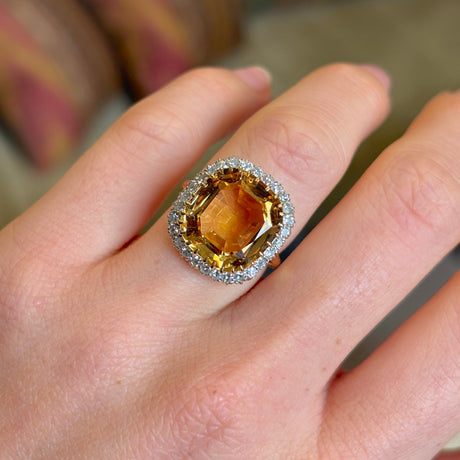 Antique, Edwardian topaz & diamond cluster ring