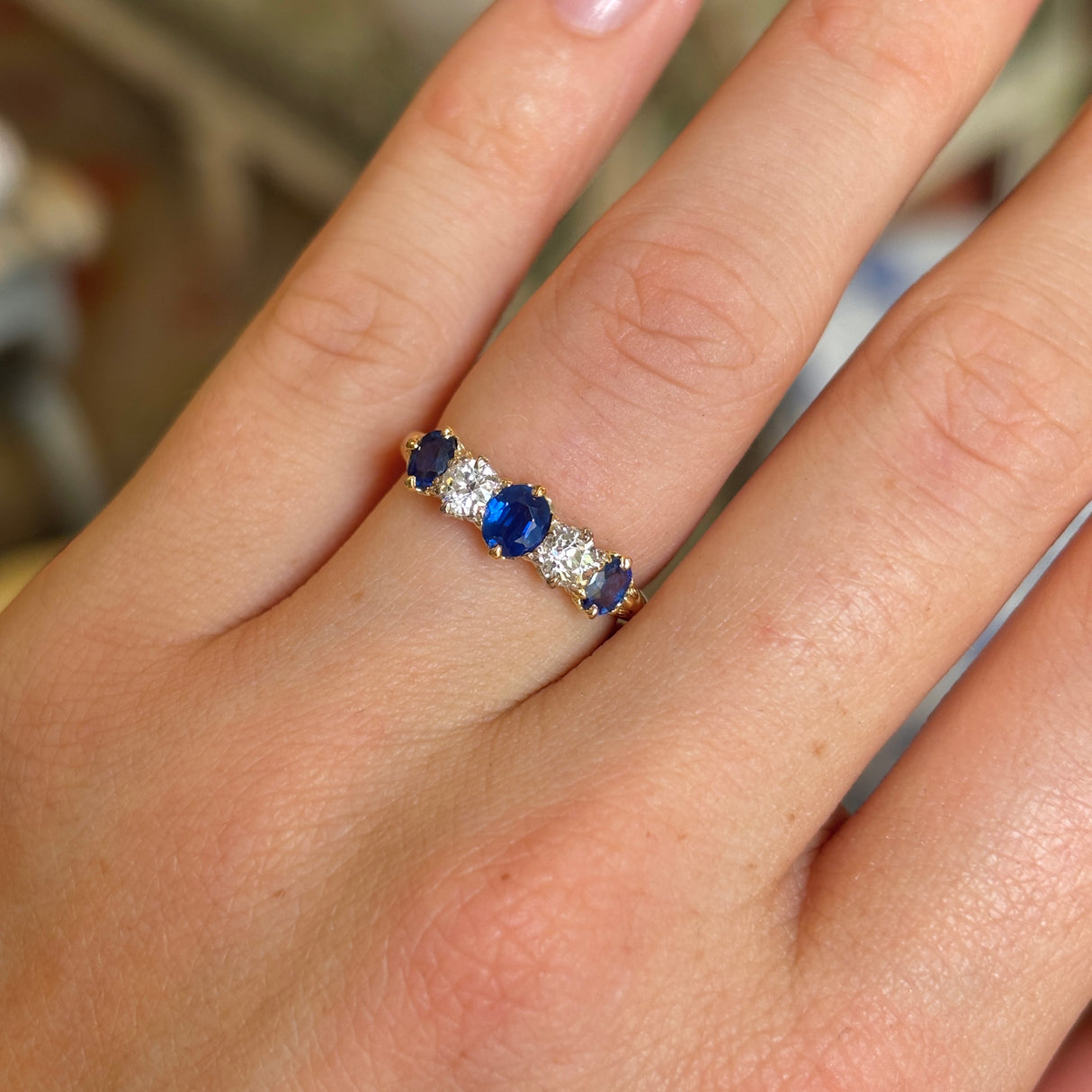 Antique, Edwardian sapphire & diamond five-stone ring