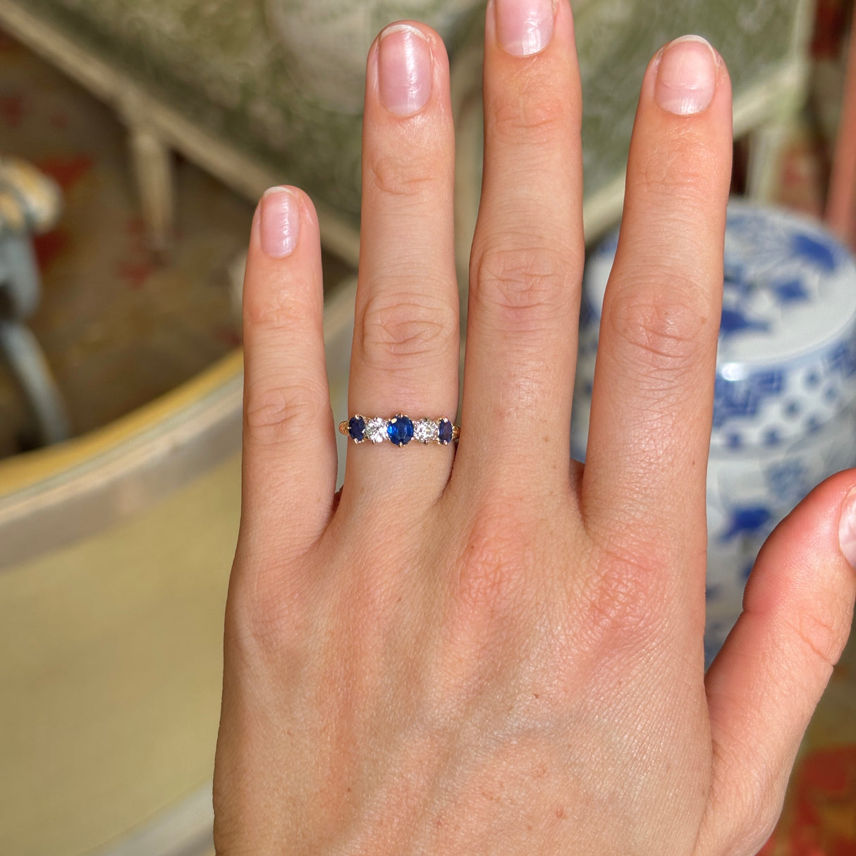 Antique, Edwardian sapphire & diamond five-stone ring