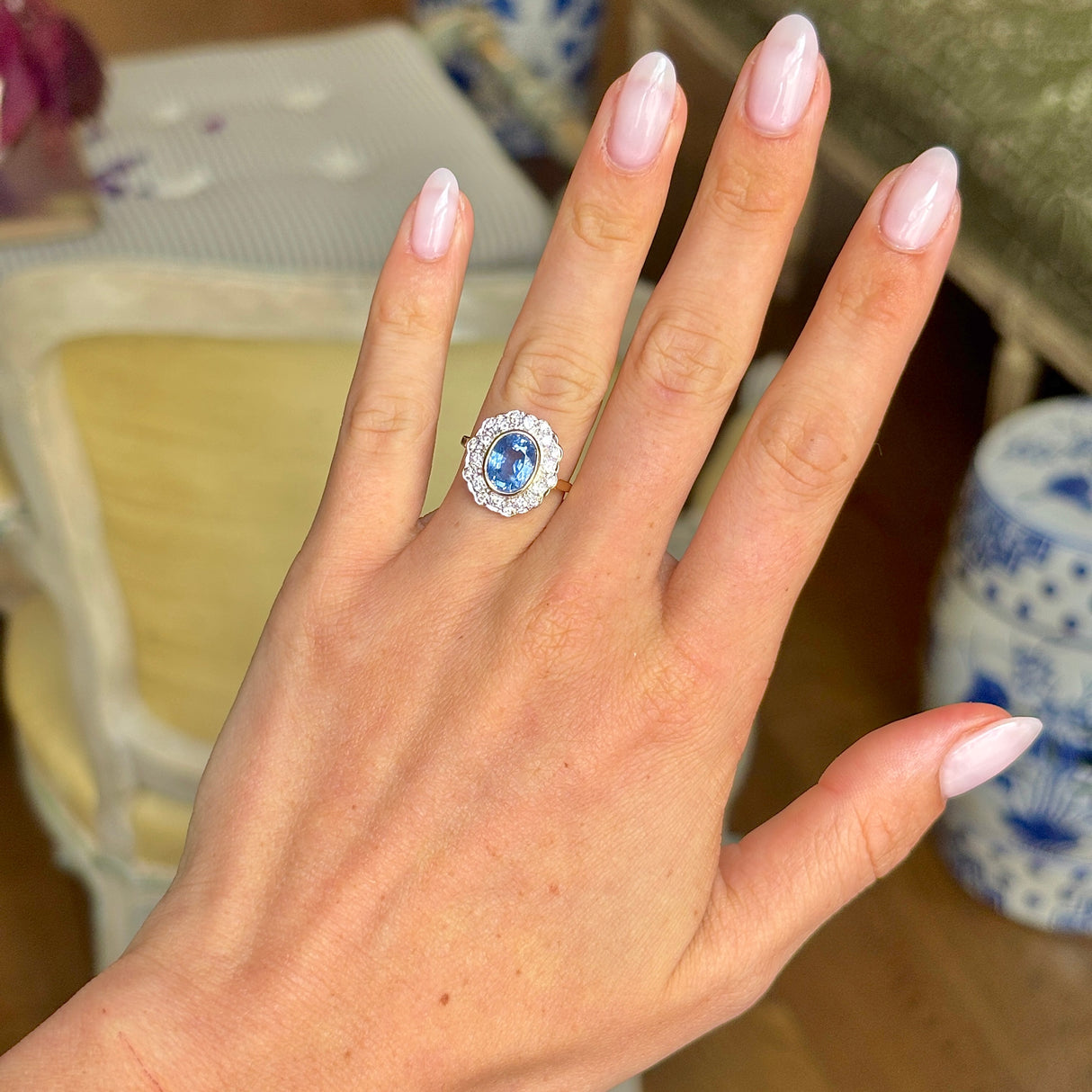 Vintage, 1950s sapphire & diamond cluster ring