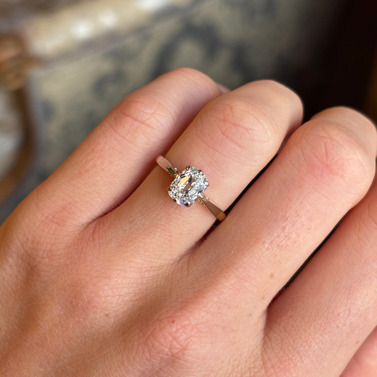 Antique, Edwardian old cushion-cut diamond solitaire ring