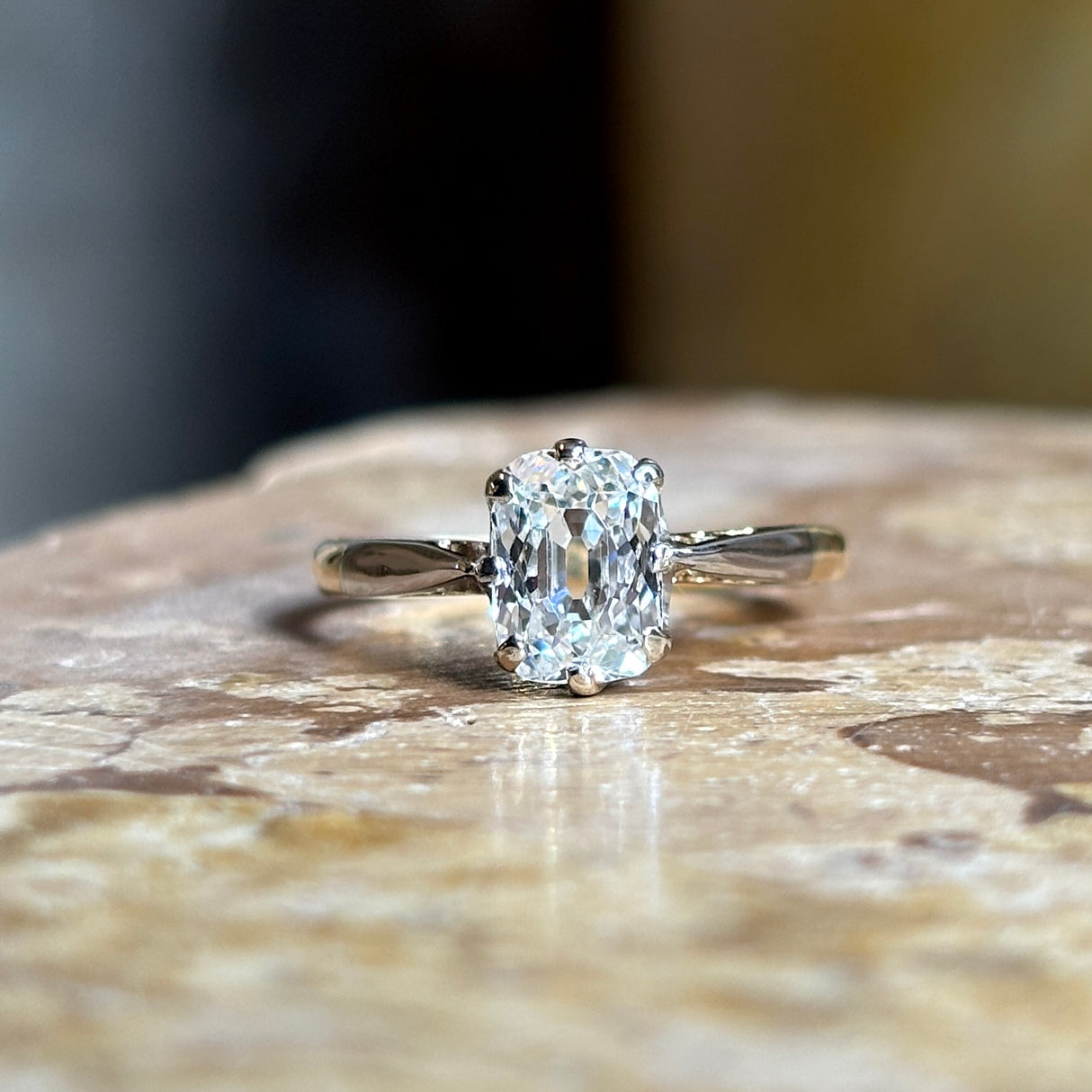 Antique, Edwardian old cushion-cut diamond solitaire ring