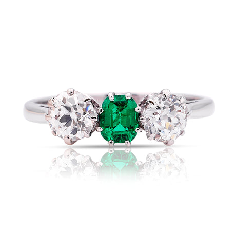 Vintage, Art Deco emerald & diamond three-stone ring