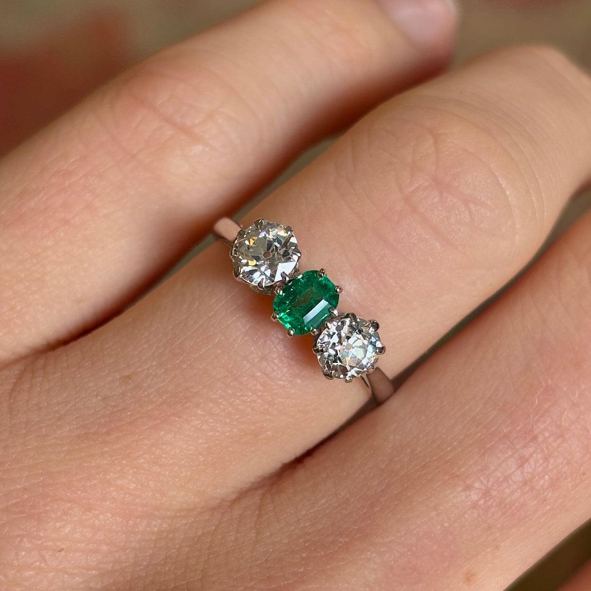 Vintage, Art Deco emerald & diamond three-stone ring