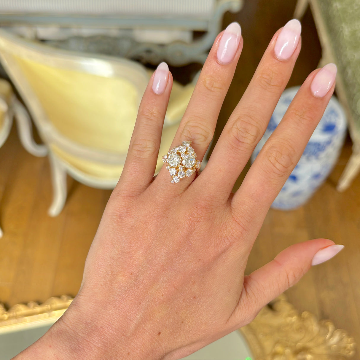 Vintage, 1980s French diamond cluster lozenge ring