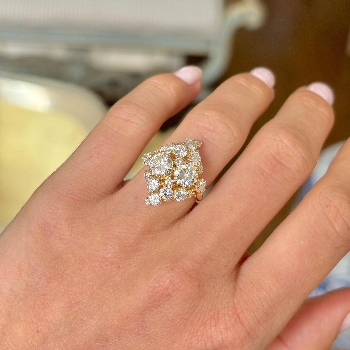 Vintage, 1980s French diamond cluster lozenge ring