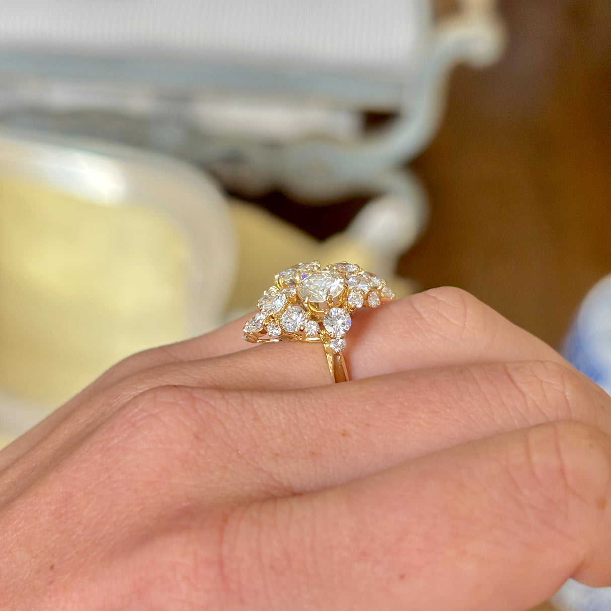 Vintage, 1980s French diamond cluster lozenge ring