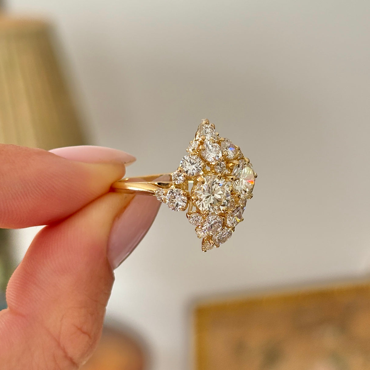 Vintage, 1980s French diamond cluster lozenge ring