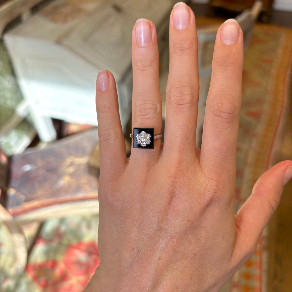 Antique, Edwardian onyx & diamond cluster ring