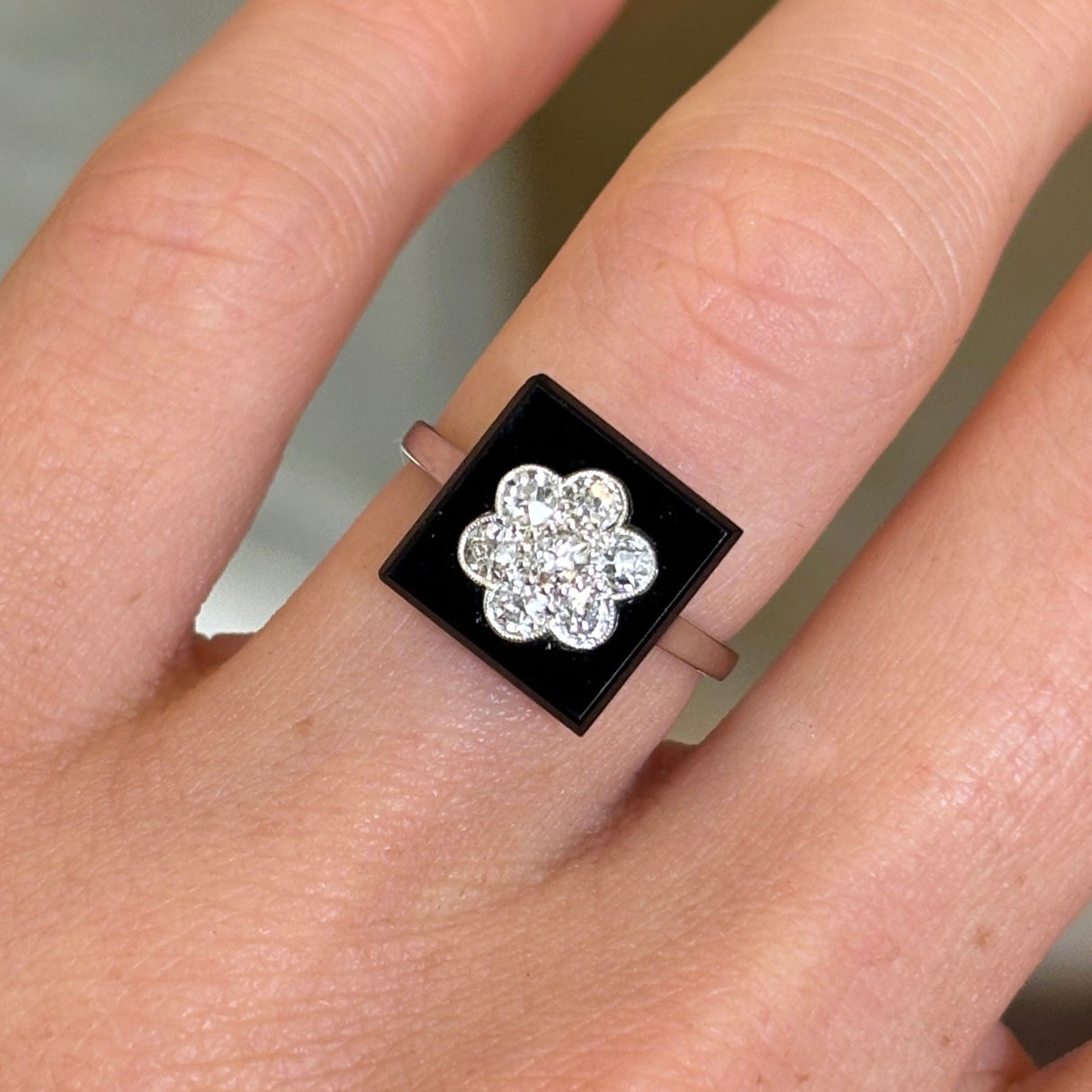 Antique, Edwardian onyx & diamond cluster ring