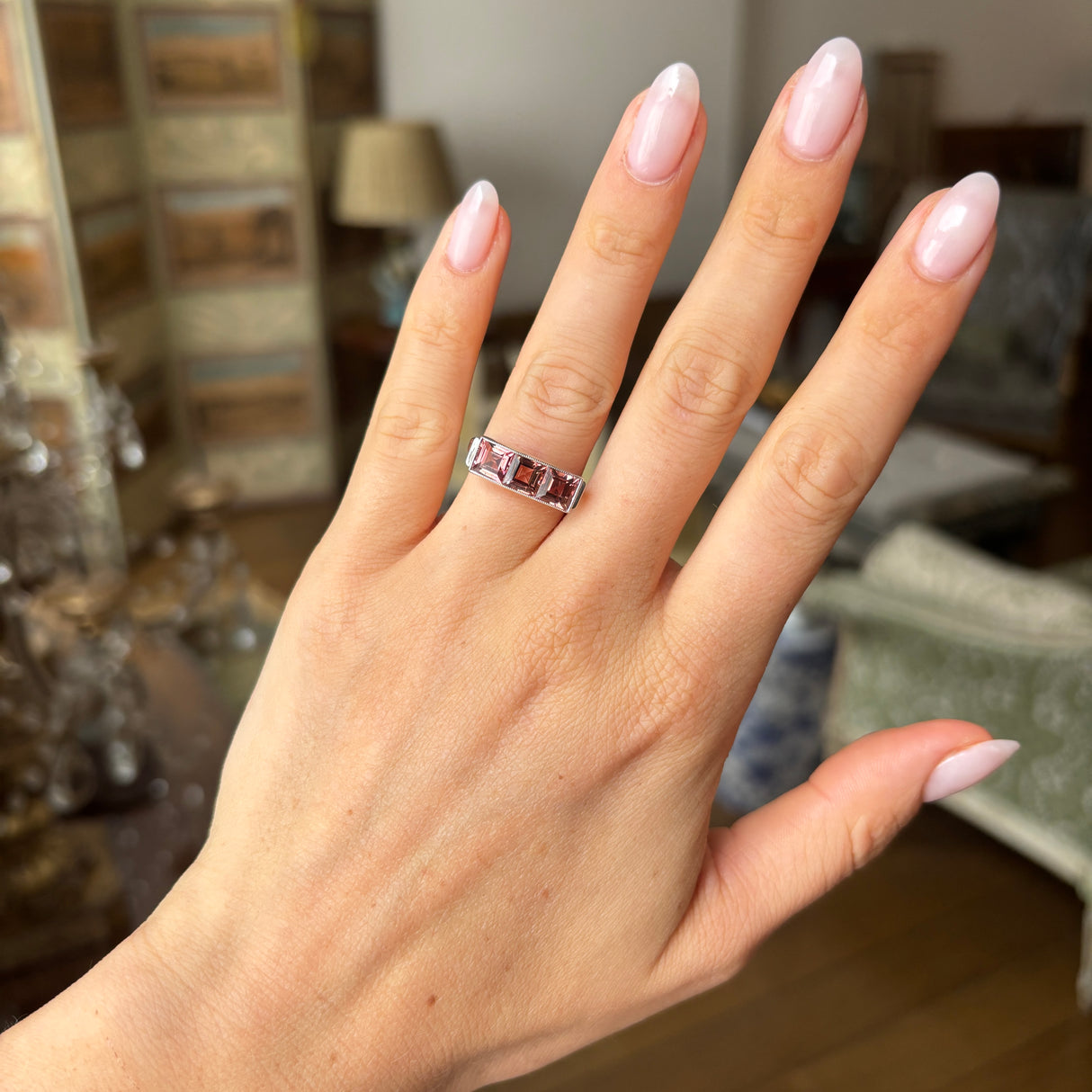 Vintage, Art Deco three-stone tourmaline ring