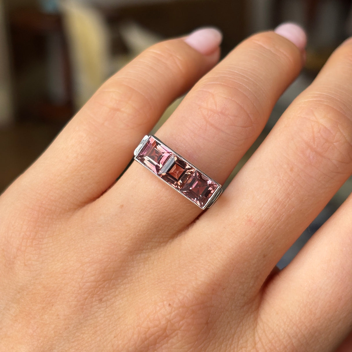 Vintage, Art Deco three-stone tourmaline ring