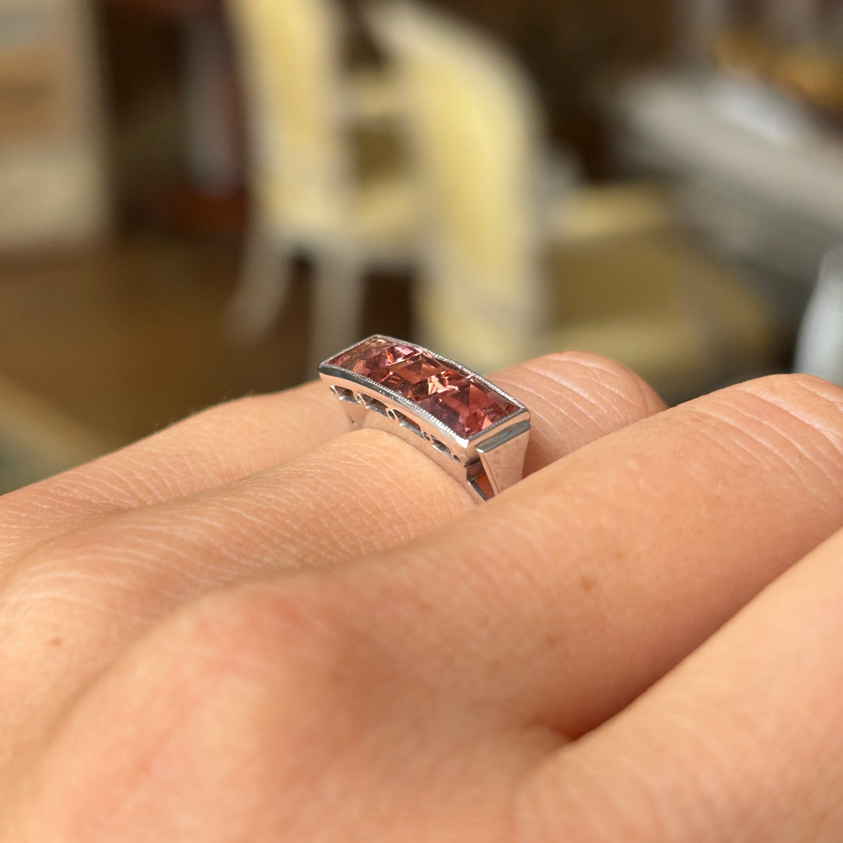 Vintage, Art Deco three-stone tourmaline ring