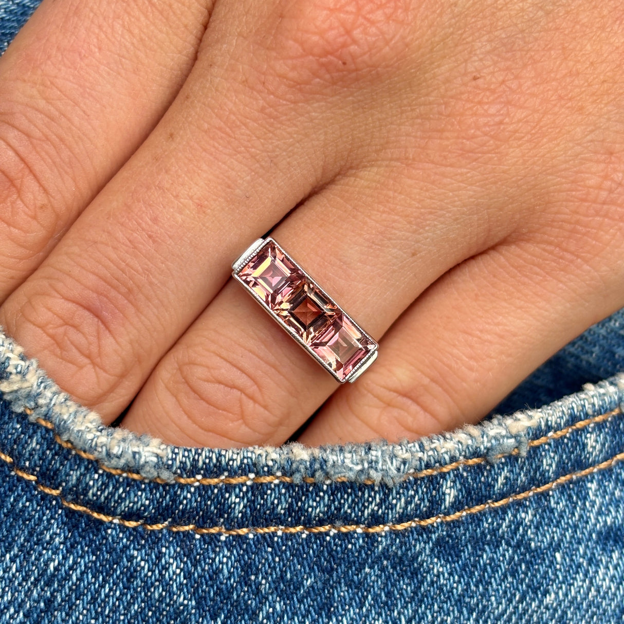 Vintage, Art Deco three-stone tourmaline ring