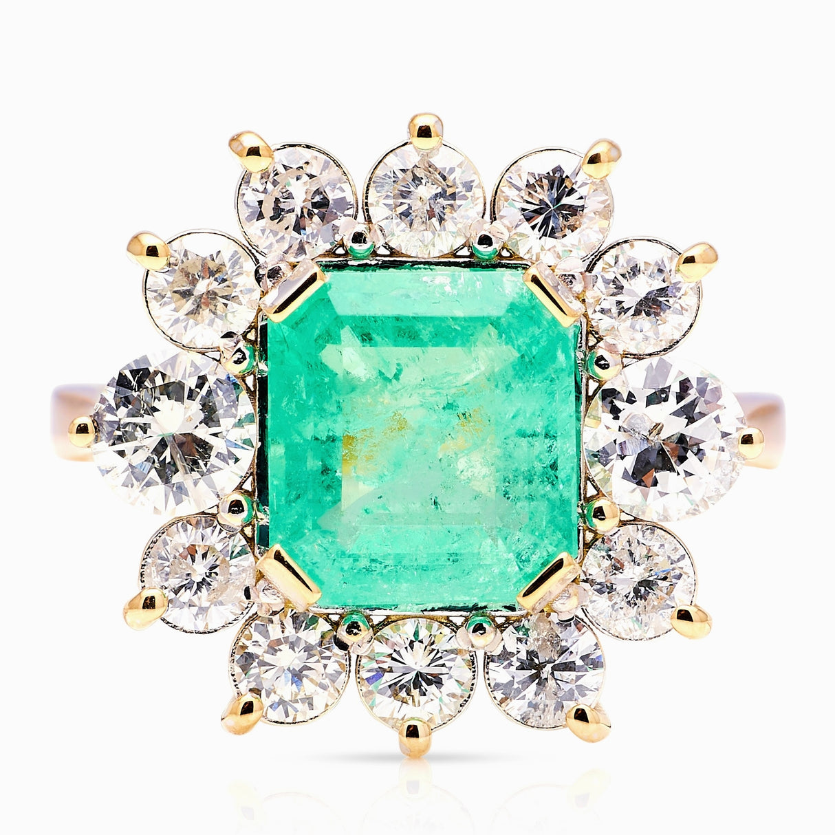 Vintage, 1970s emerald & diamond cluster ring