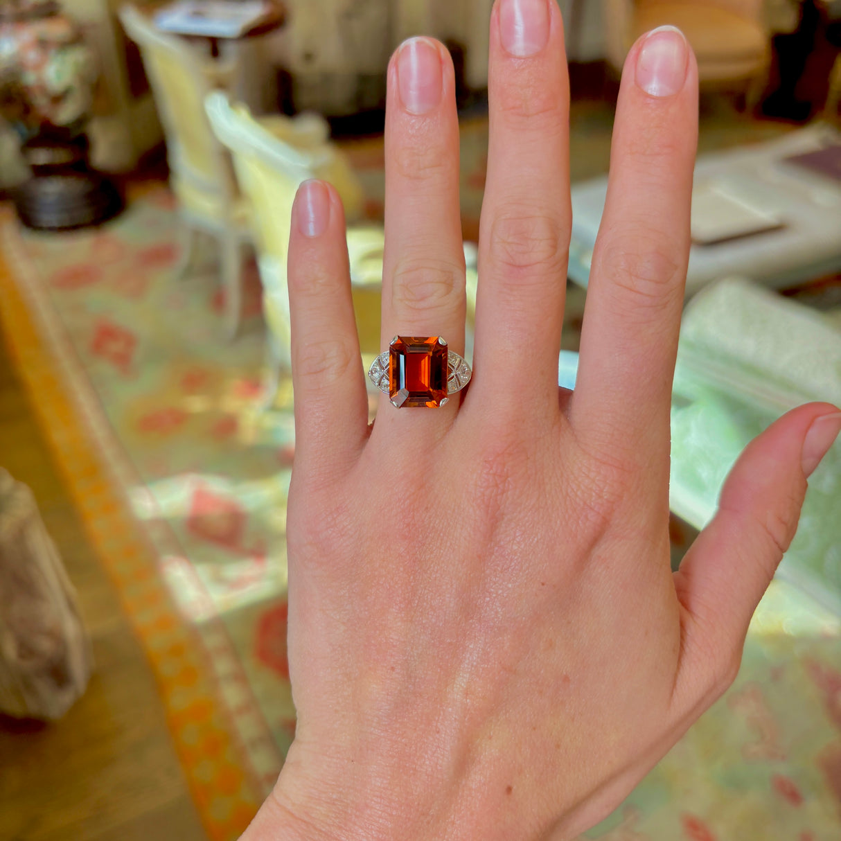 Vintage, Art Deco citrine & diamond cocktail ring