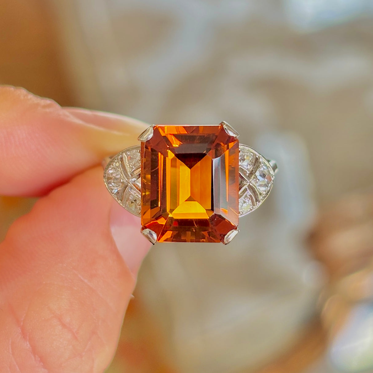 Vintage, Art Deco citrine & diamond cocktail ring