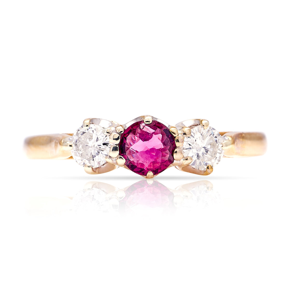 Vintage, 1980s ruby & diamond three-stone ring