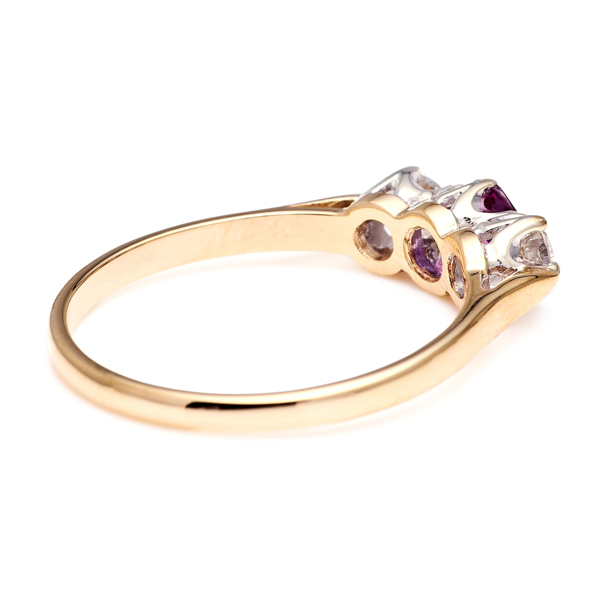 Vintage, 1980s ruby & diamond three-stone ring