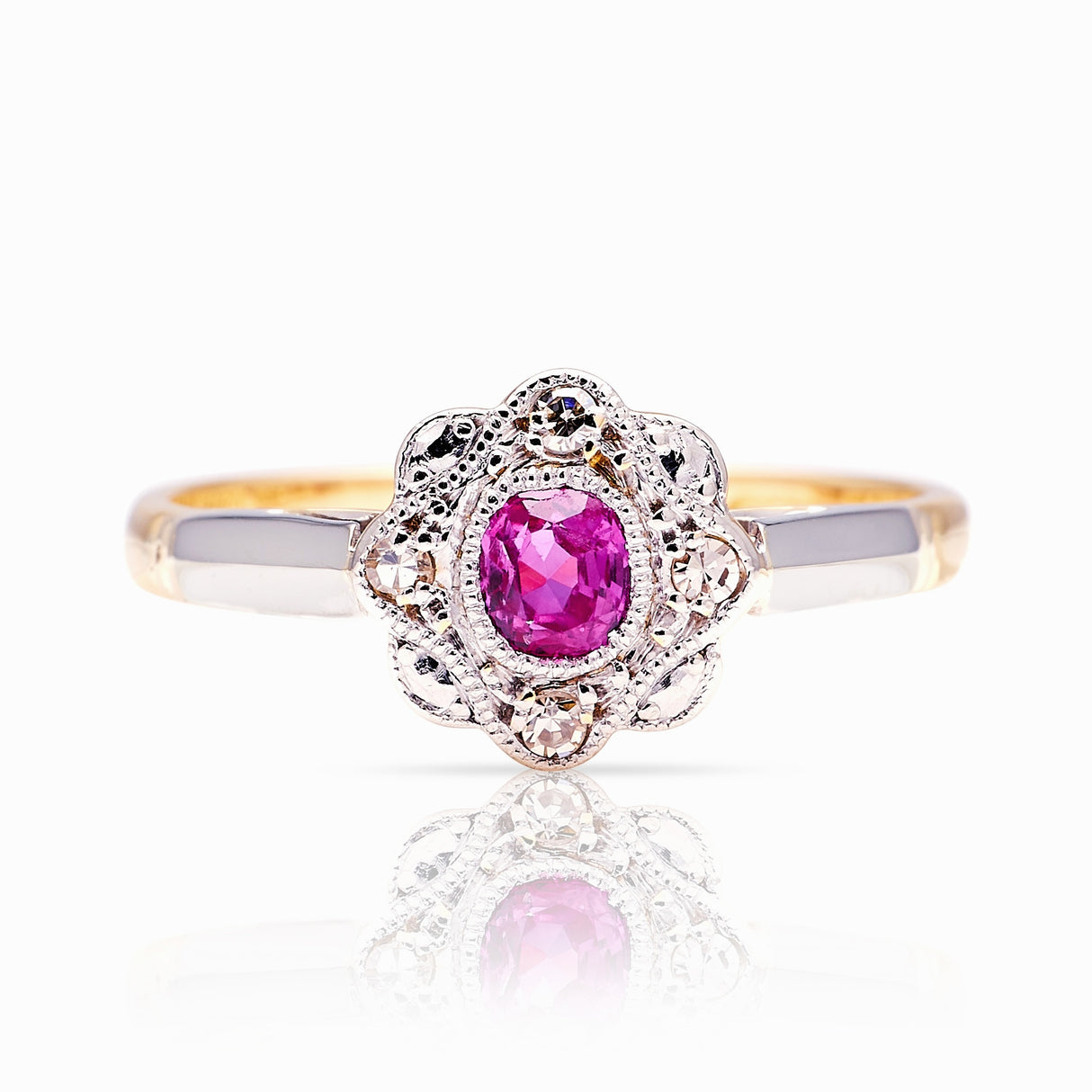 Vintage, 1950s ruby & diamond cluster