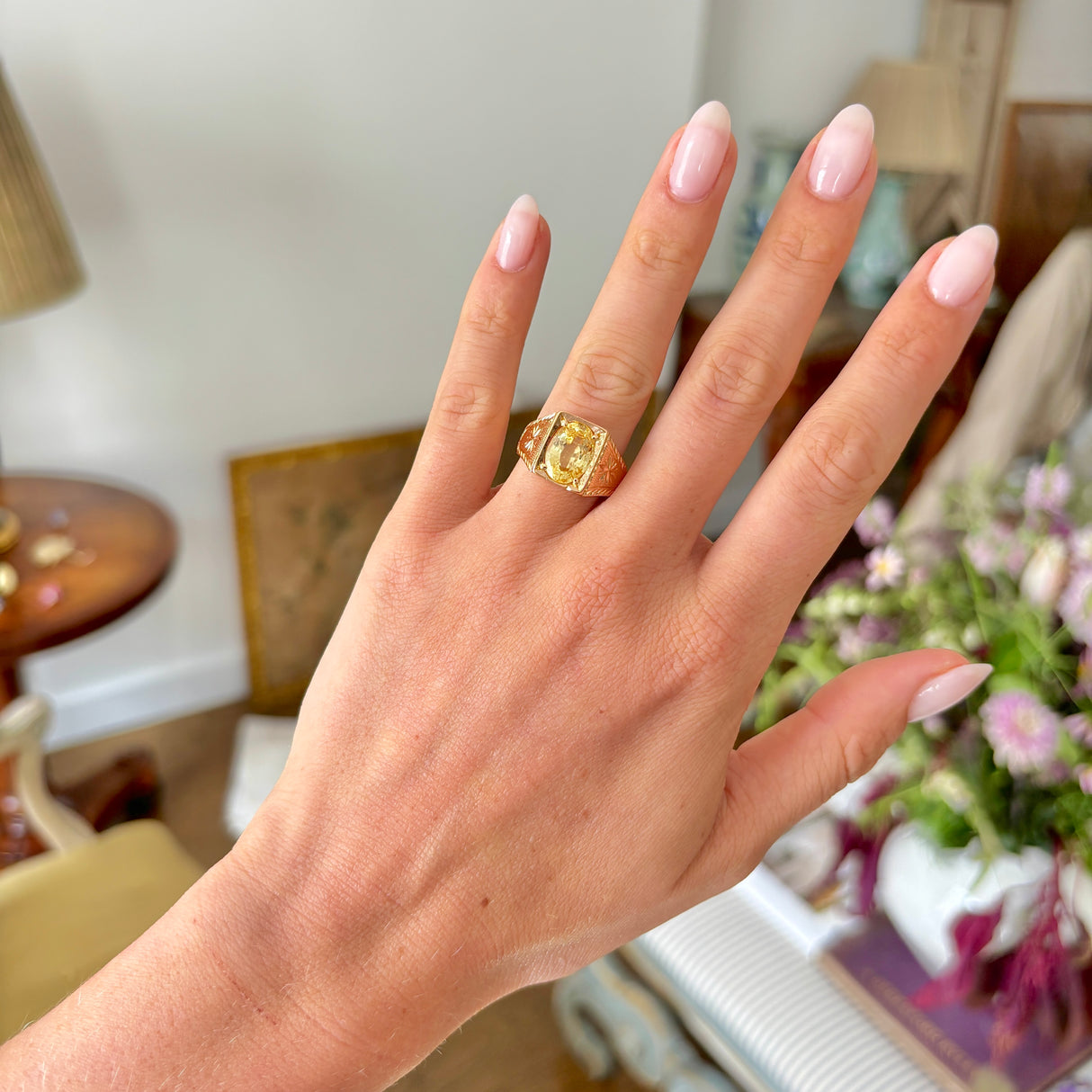 Antique, Late Victorian yellow sapphire signet ring