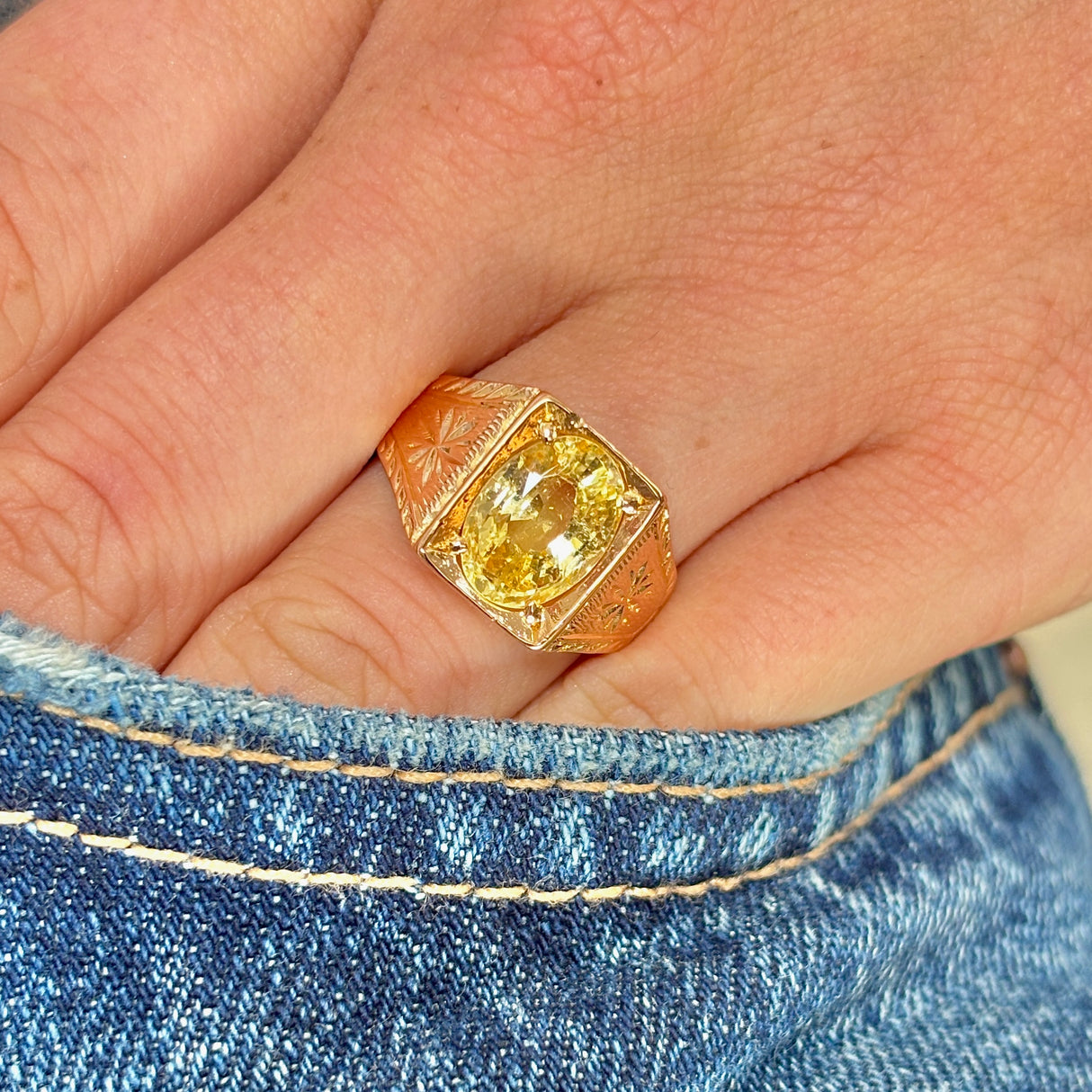 Antique, Late Victorian yellow sapphire signet ring