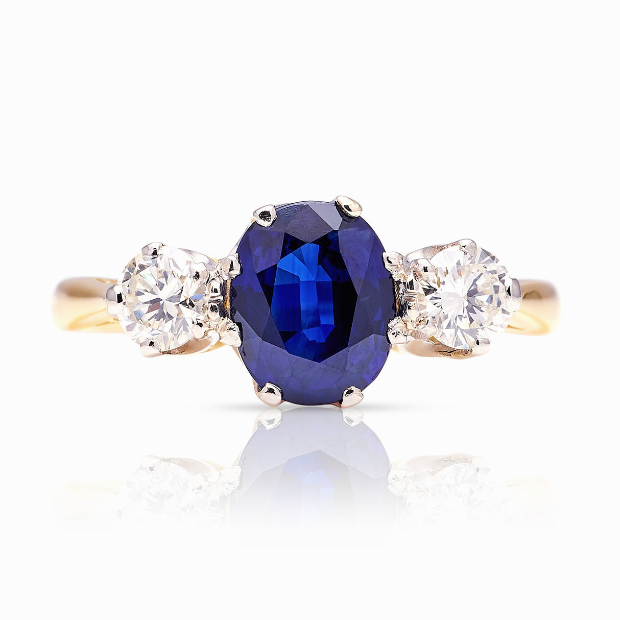 Antique, Edwardian three-stone sapphire & diamond ring