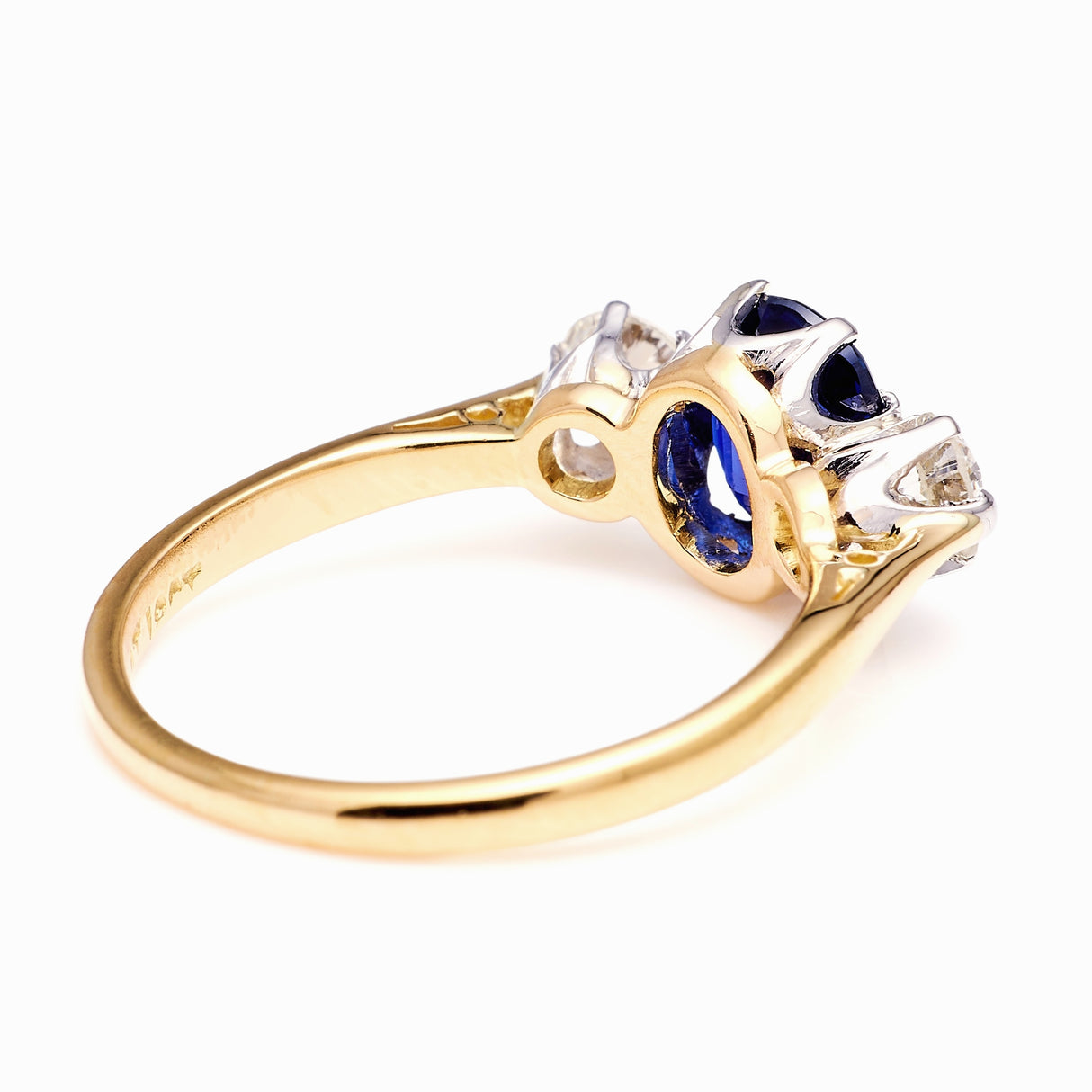 Antique, Edwardian three-stone sapphire & diamond ring