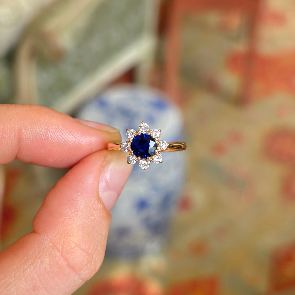 Vintage, 1970s sapphire & diamond cluster ring
