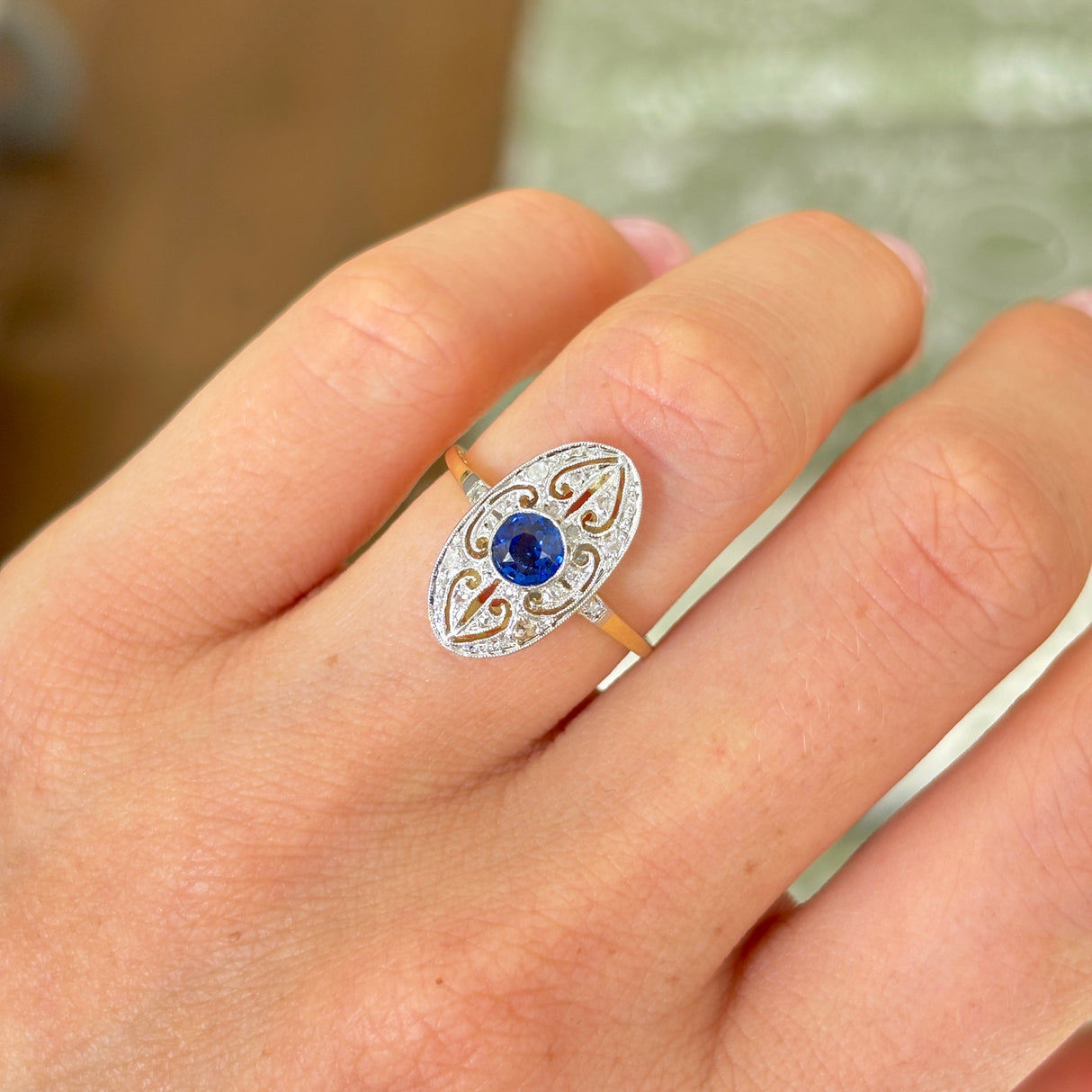 Antique, Edwardian sapphire & diamond panel ring