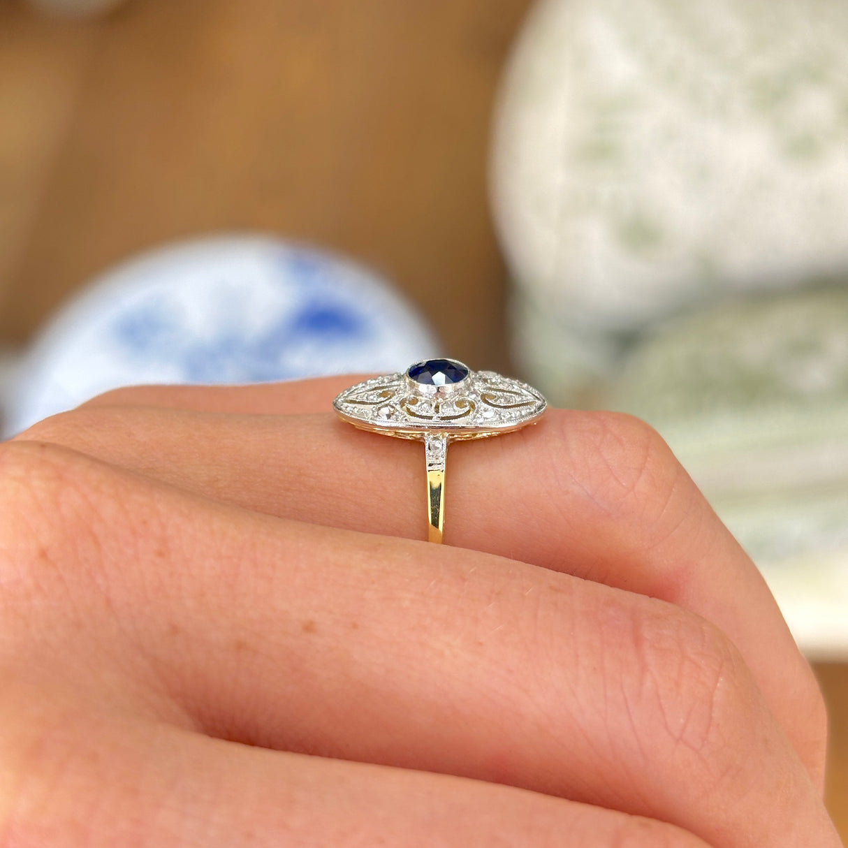 Antique, Edwardian sapphire & diamond panel ring