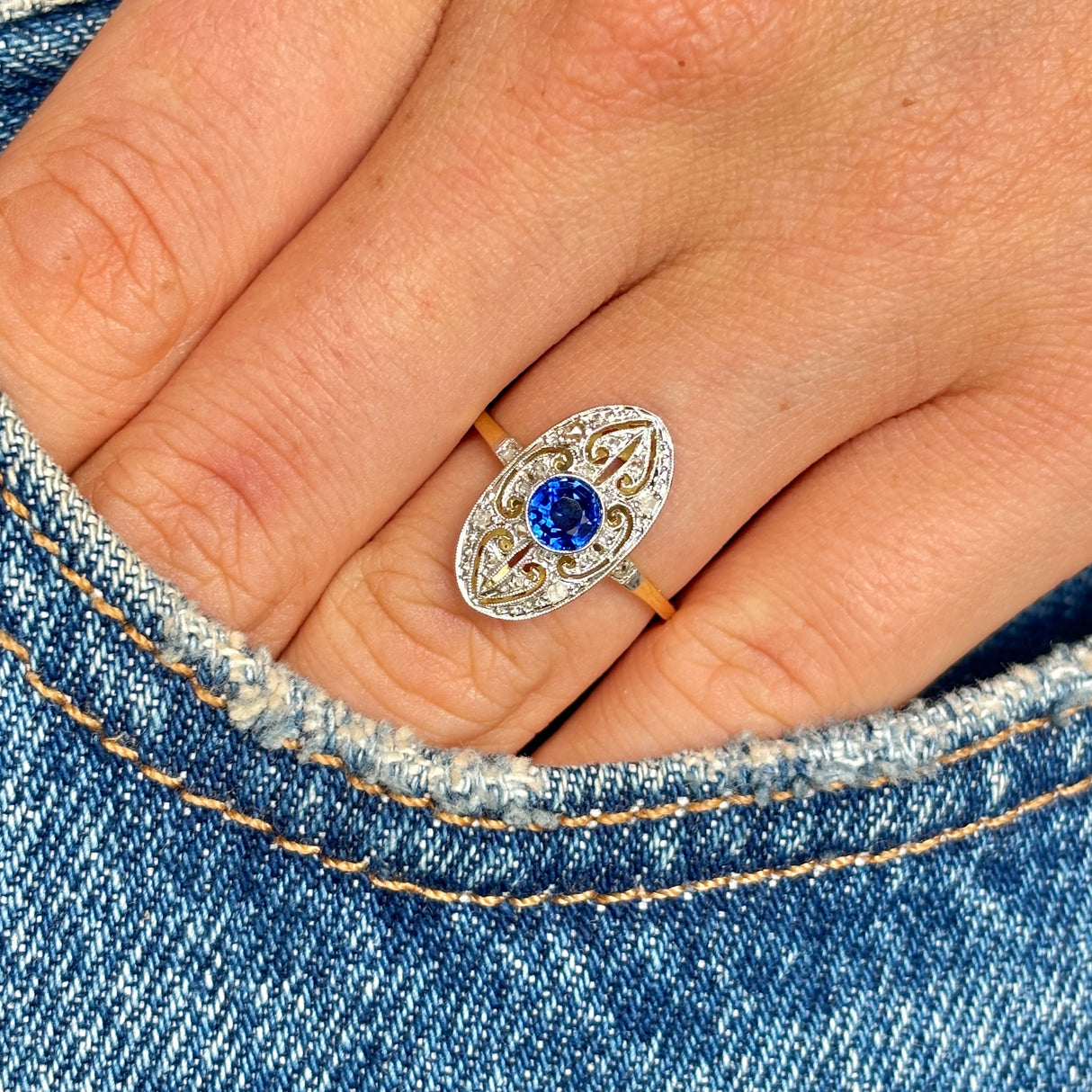 Antique, Edwardian sapphire & diamond panel ring