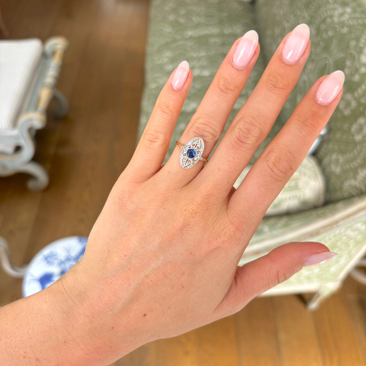 Antique, Edwardian sapphire & diamond panel ring