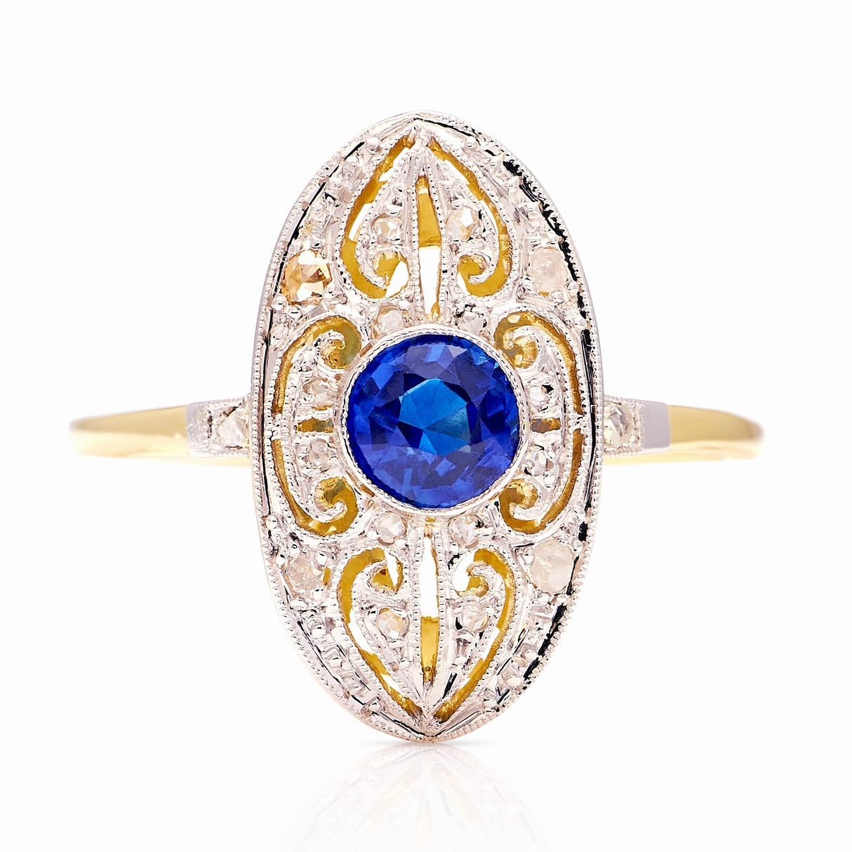 Antique, Edwardian sapphire & diamond panel ring