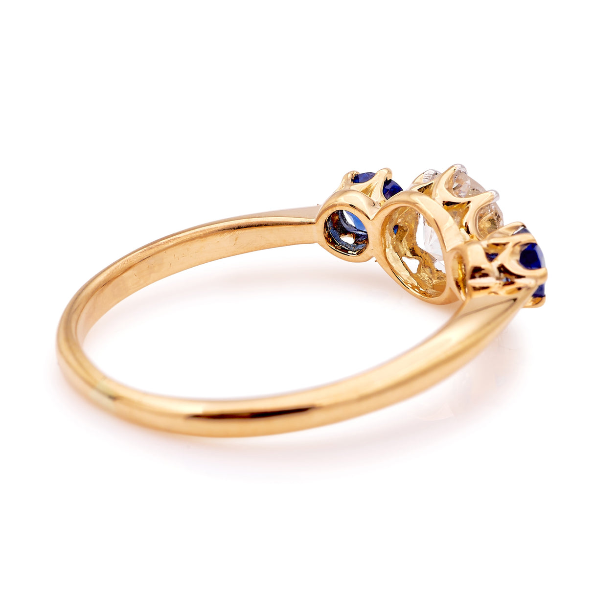Antique, Edwardian old-cut diamond & sapphire three-stone ring