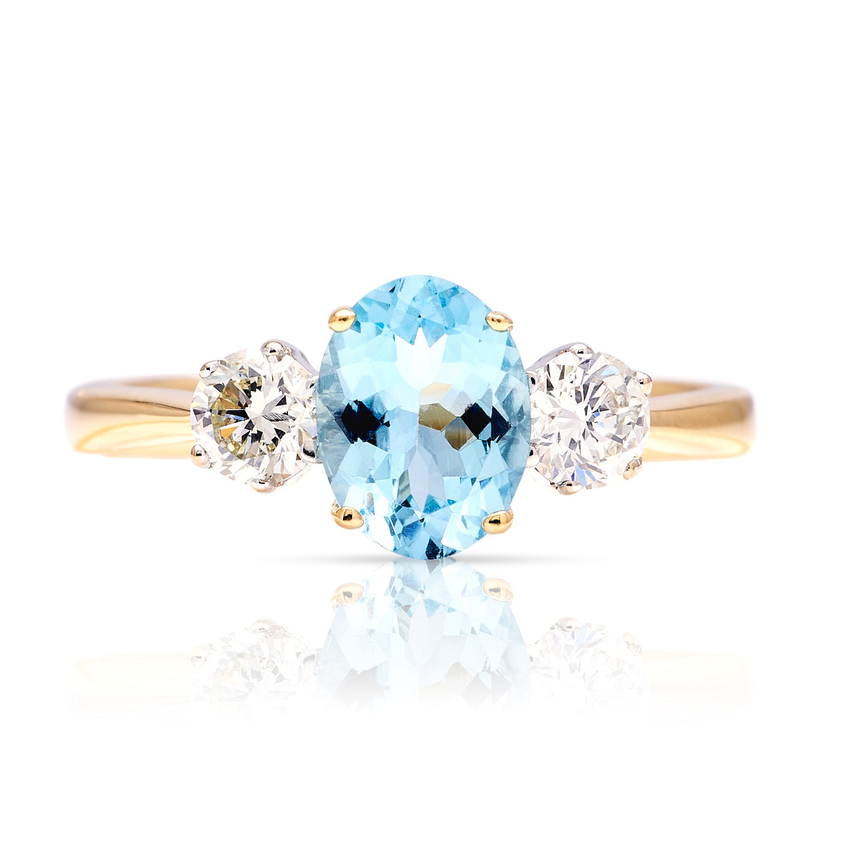 Vintage, 1980s aquamarine & diamond three-stone ring