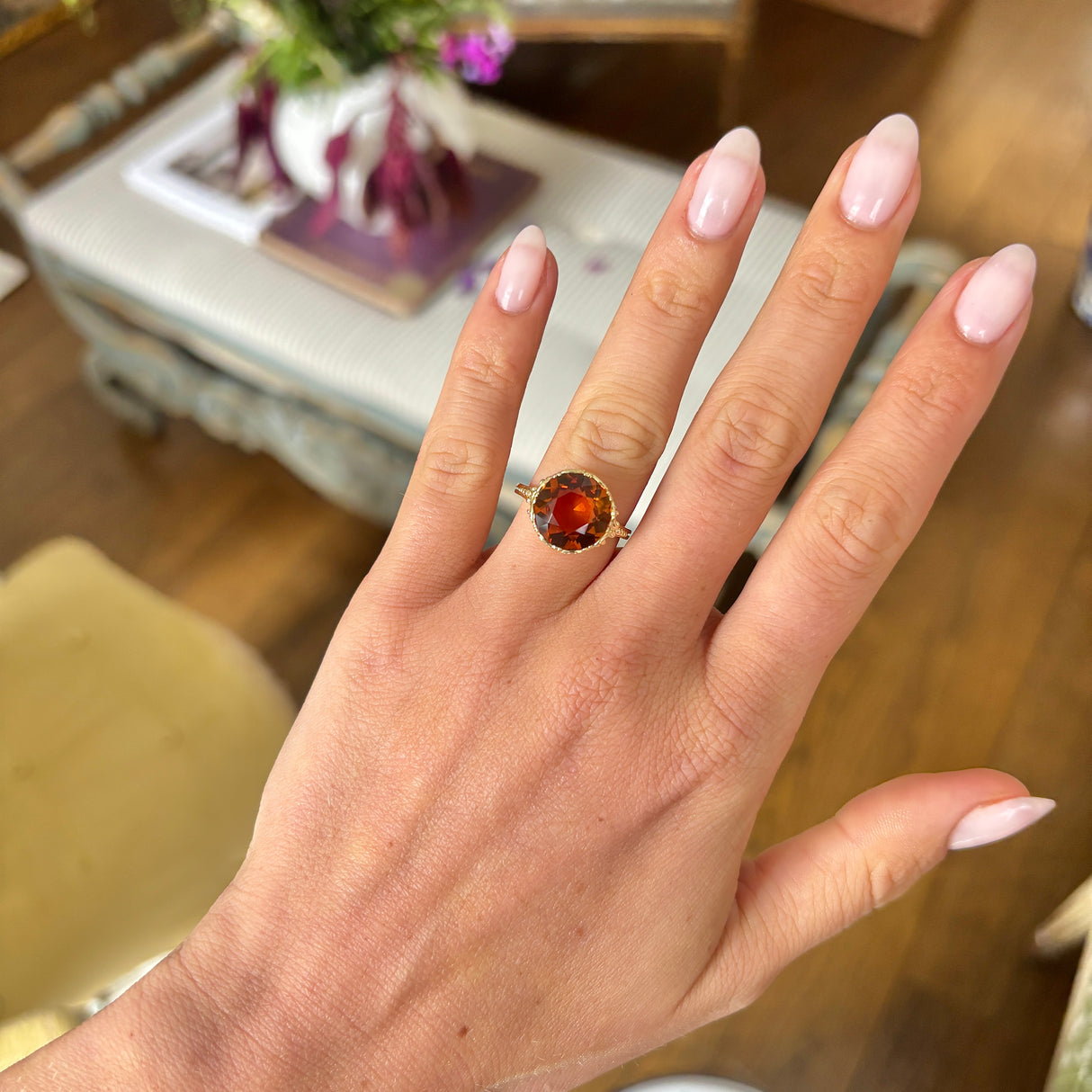 Vintage, 1980s Edwardian-revival citrine single-stone ring