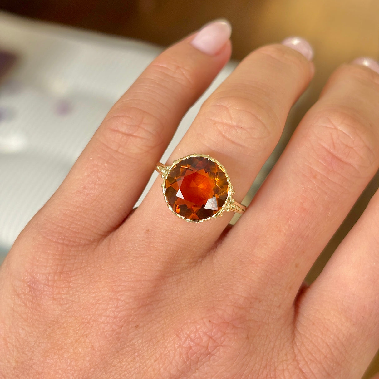 Vintage, 1980s Edwardian-revival citrine single-stone ring