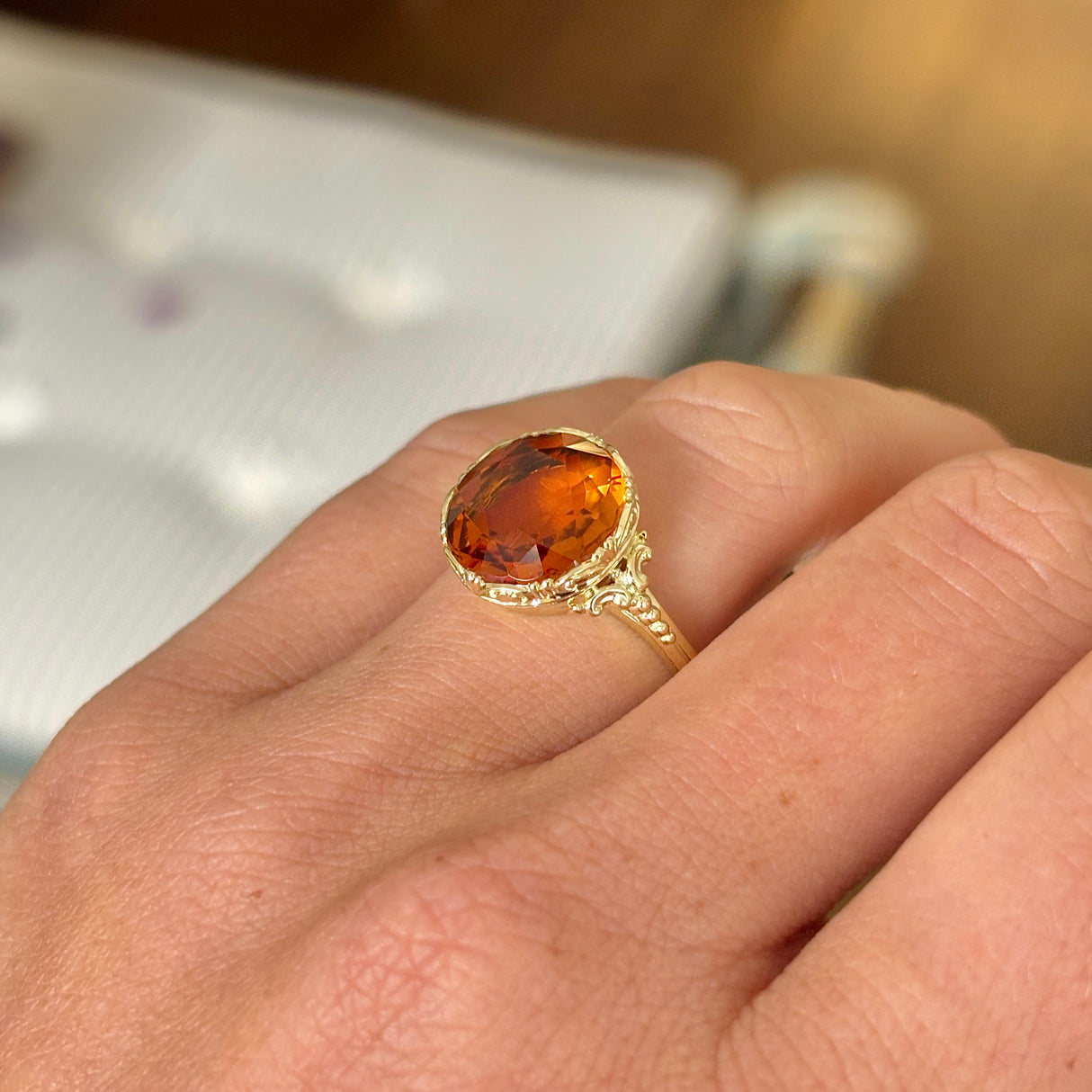 Vintage, 1980s Edwardian-revival citrine single-stone ring