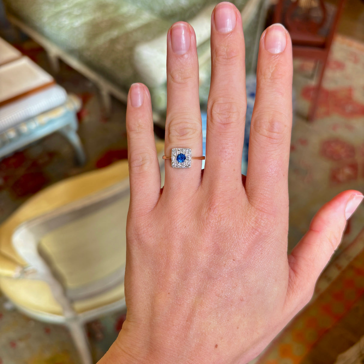Vintage, Art Deco sapphire & diamond cluster engagement ring
