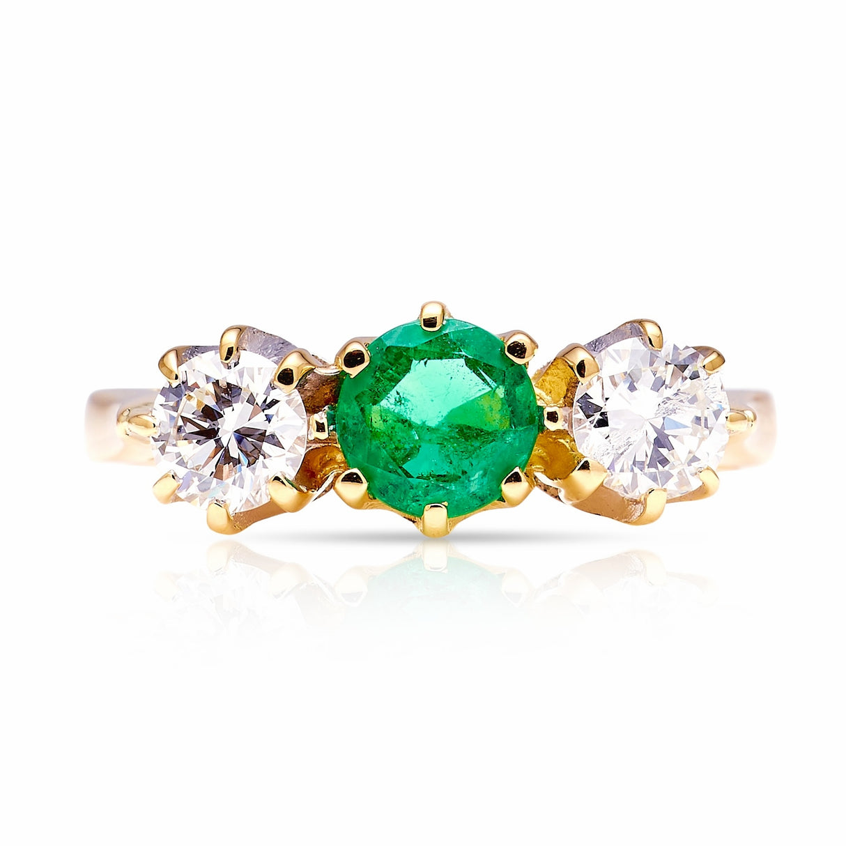 Vintage, 1990s emerald & diamond three-stone ring