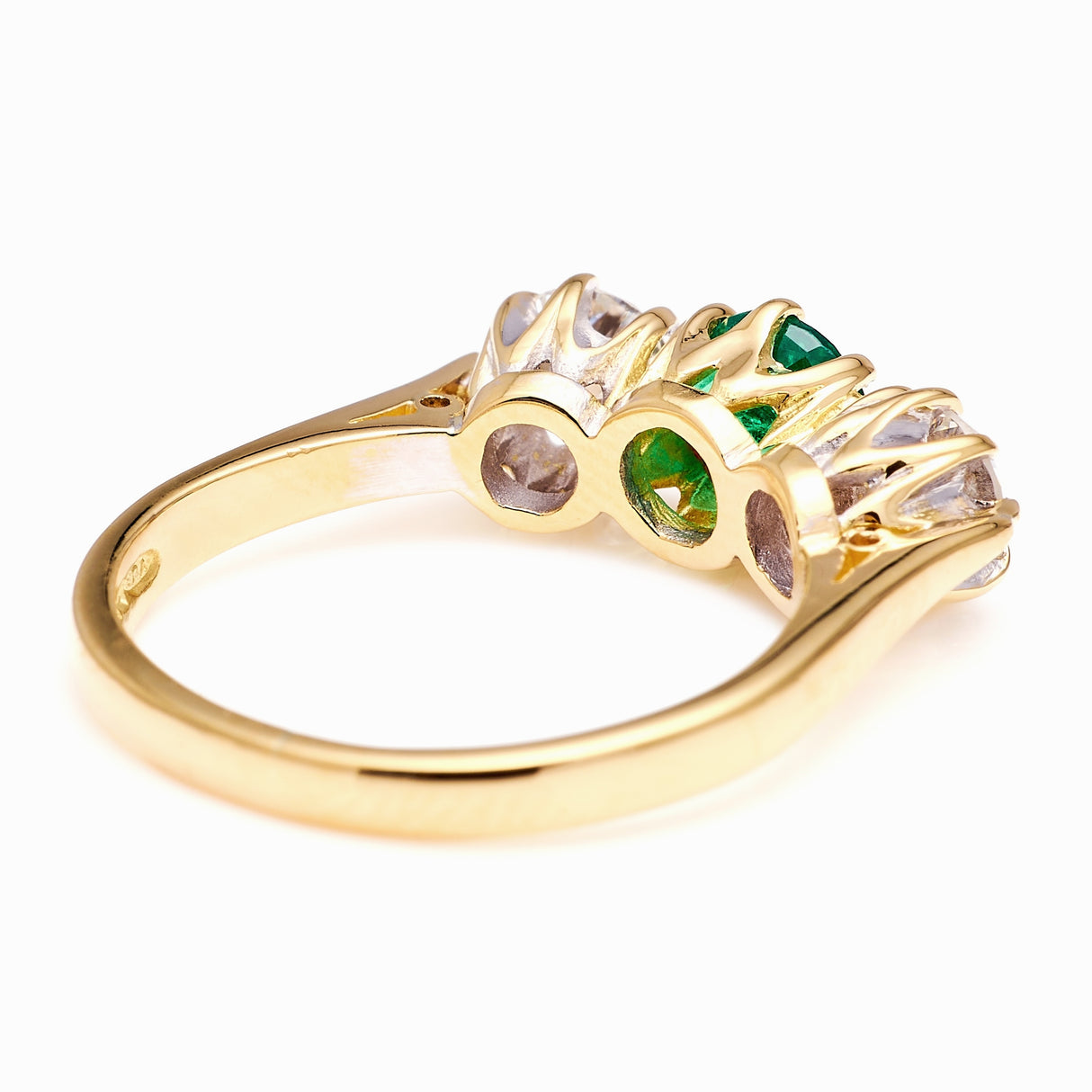 Vintage, 1990s emerald & diamond three-stone ring