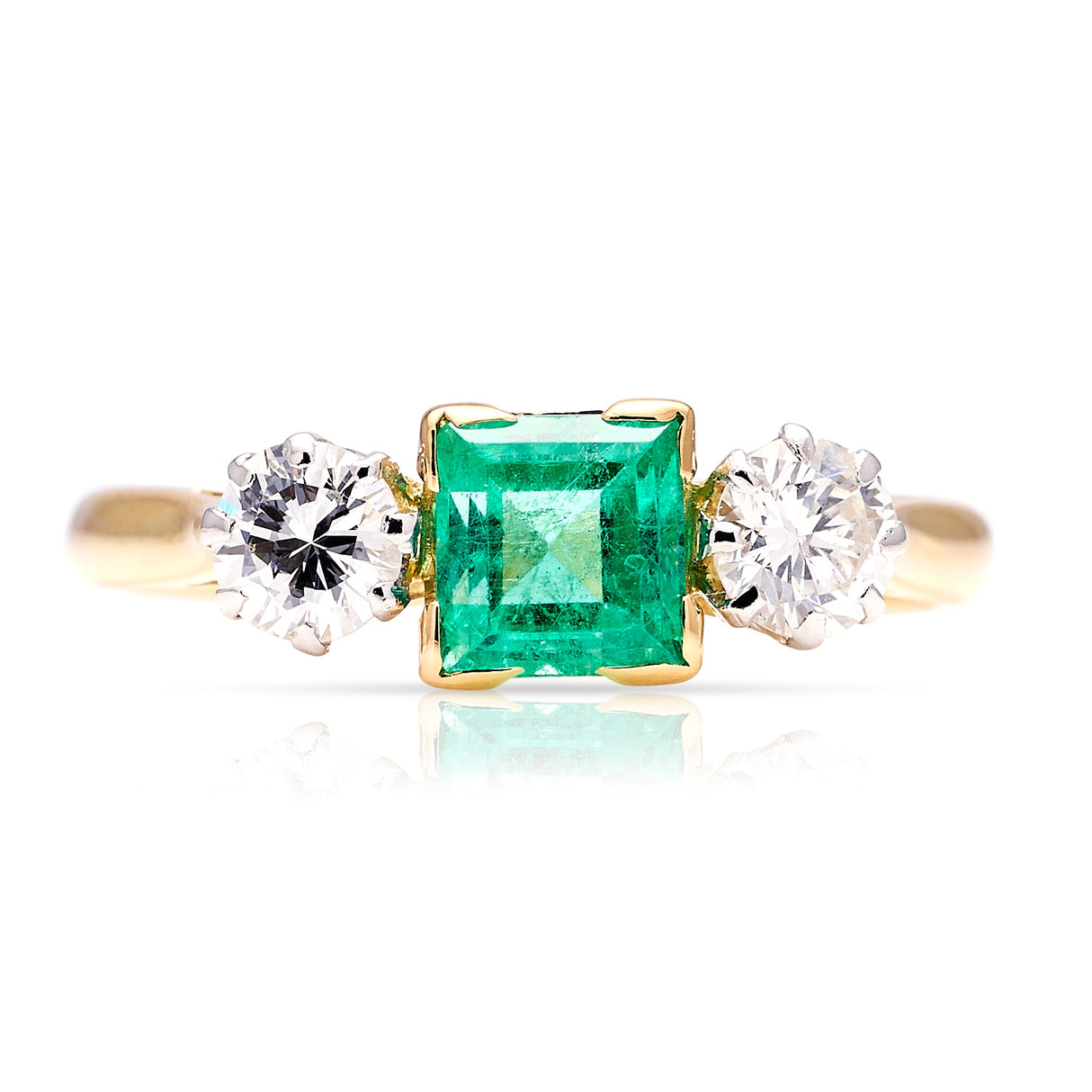 Vintage, Art Deco emerald & diamond three-stone ring
