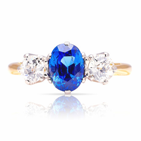 Vintage, 1970s sapphire & diamond three-stone ring
