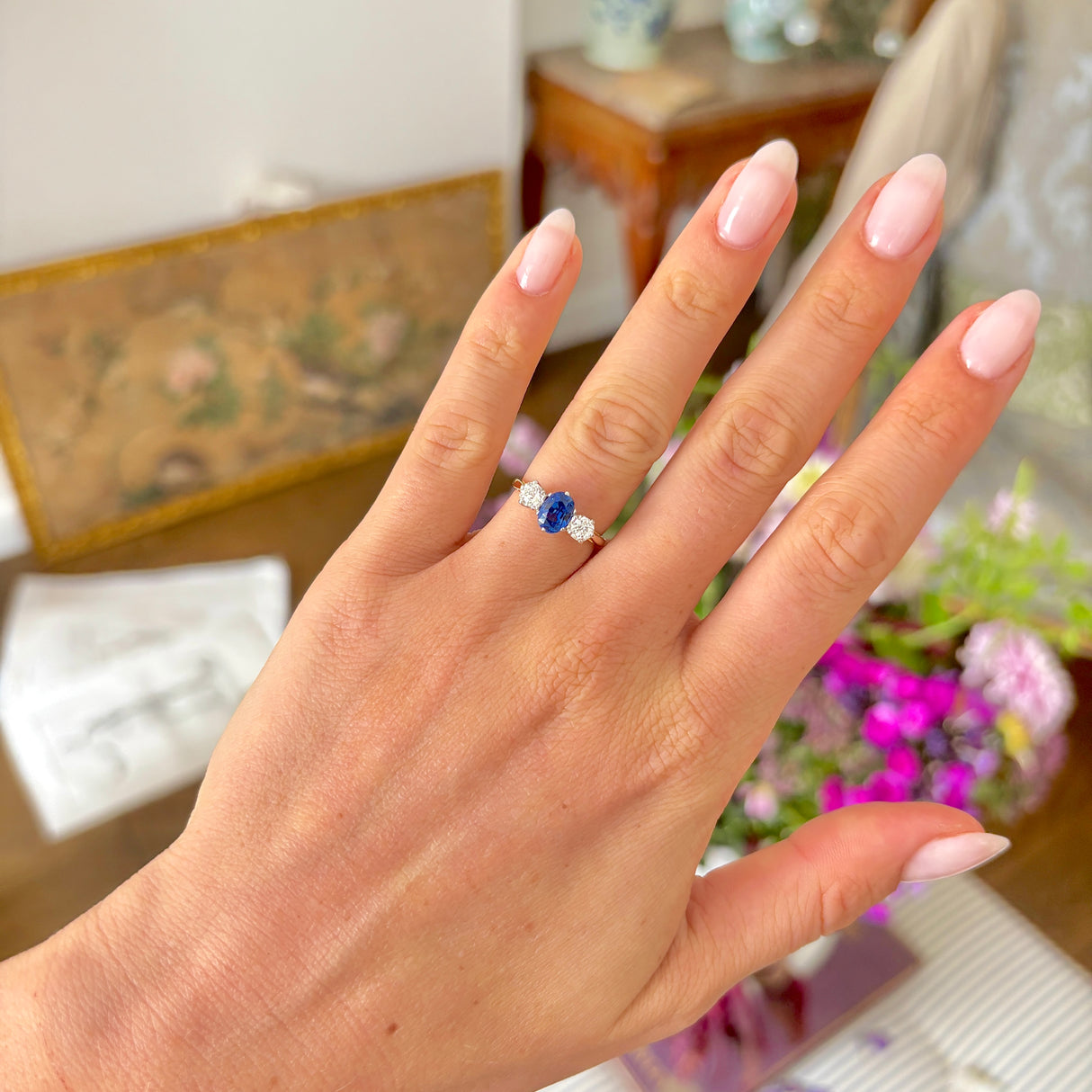 Vintage, 1970s sapphire & diamond three-stone ring