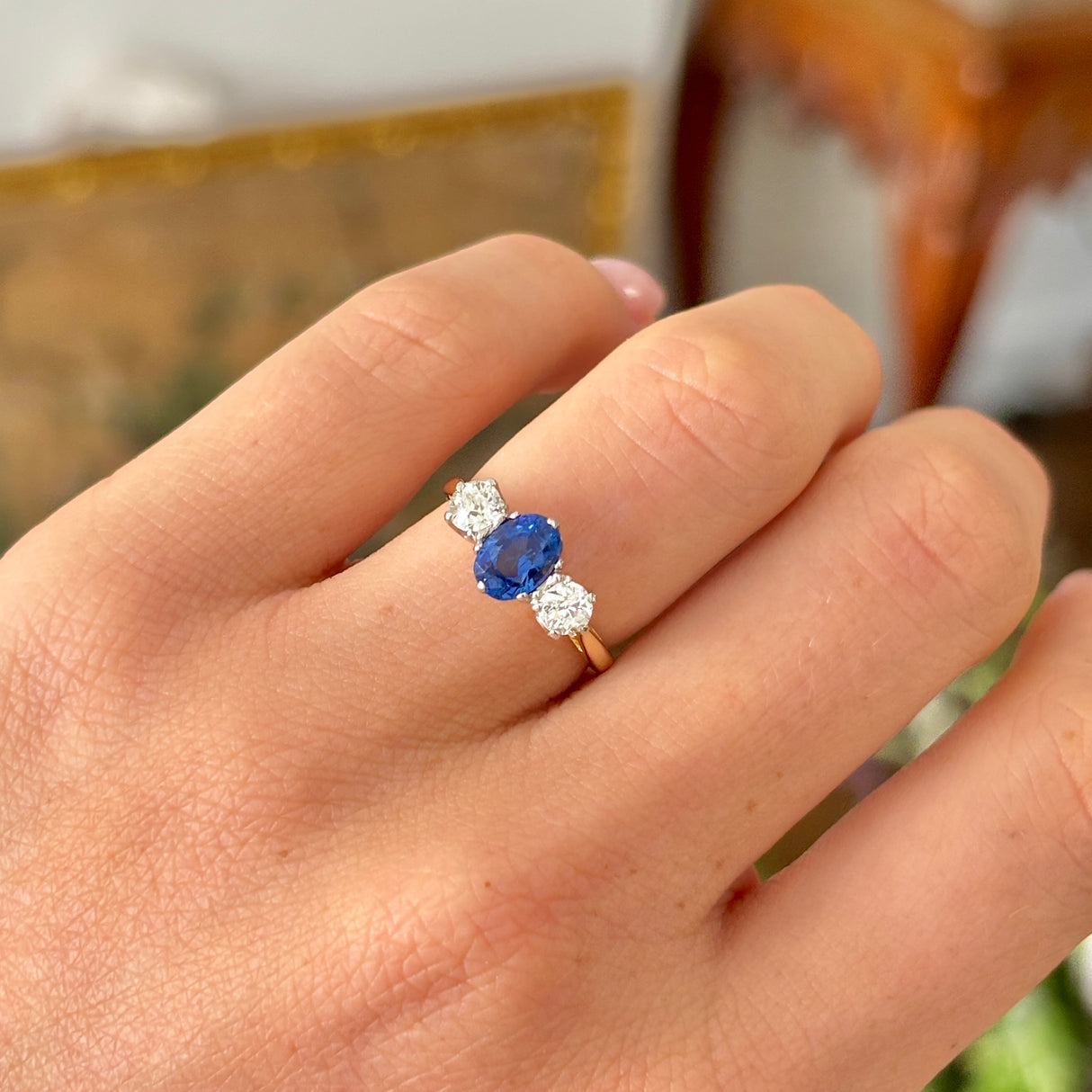 Vintage, 1970s sapphire & diamond three-stone ring