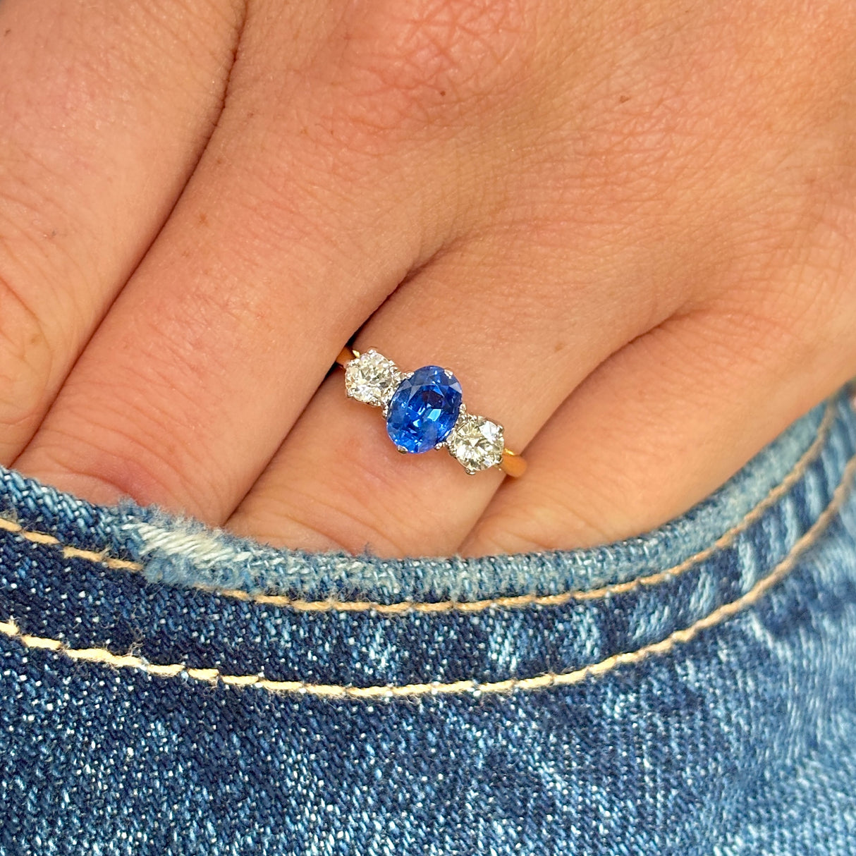 Vintage, 1970s sapphire & diamond three-stone ring
