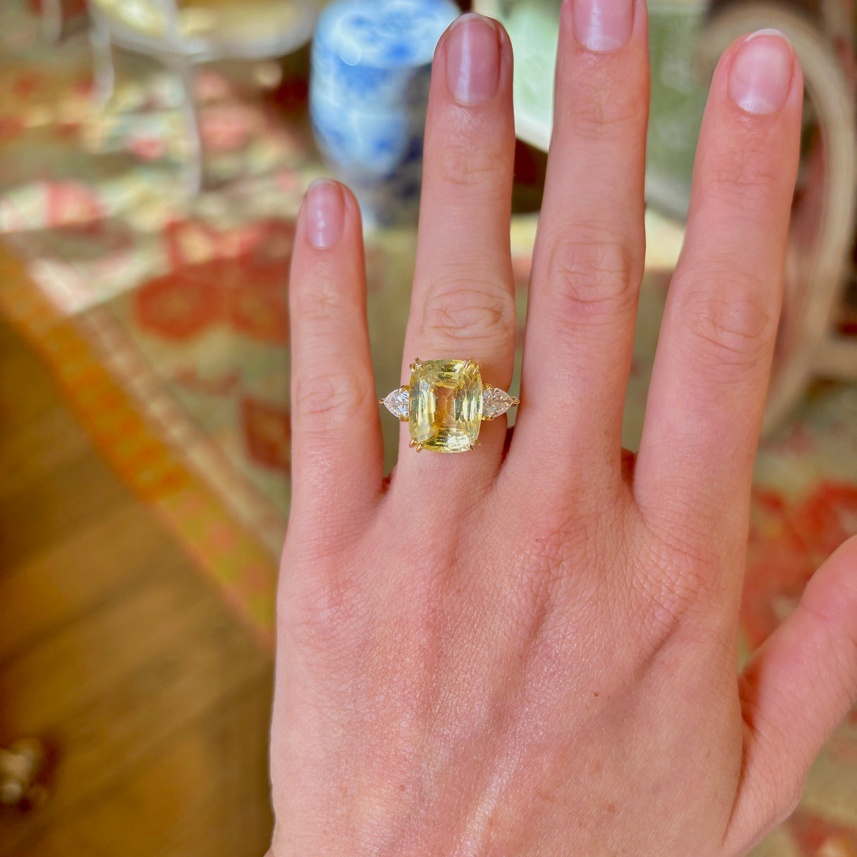 Vintage, Art Deco inspired 11.95ct yellow sapphire & diamond ring