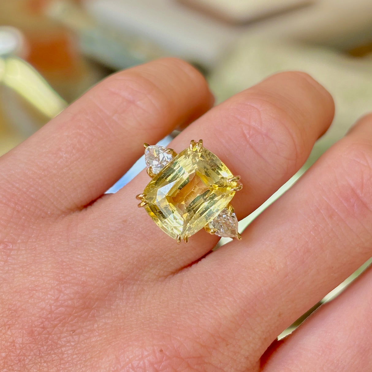 Vintage, Art Deco inspired 11.95ct yellow sapphire & diamond ring